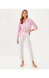 Sea View Button Down Top - Conch Shell Pink Lightweight Oxford Stripe