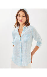 Sea View Button Down - Bluette X Resort White Butterfly Pattern