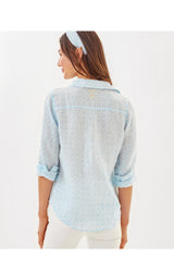 Sea View Button Down - Bluette X Resort White Butterfly Pattern