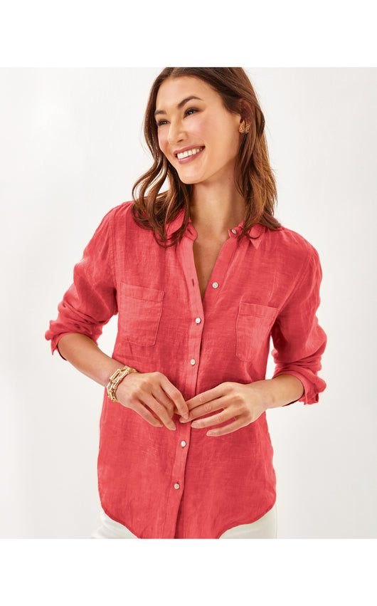 Sea View Button Down - Cane Coral X Sorbet Pink