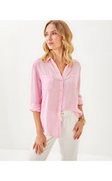 Sea View Button Down - Conch Shell Pink X Resort White