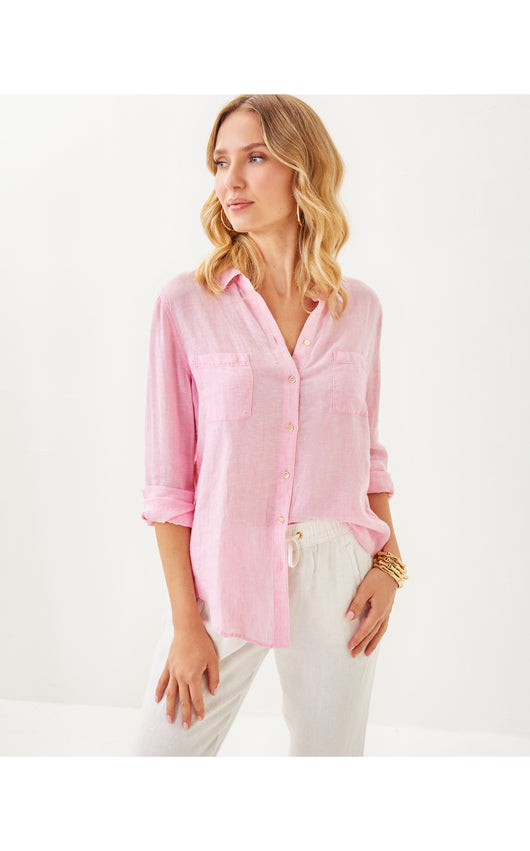 Sea View Button Down - Conch Shell Pink X Resort White