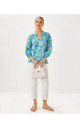 Lourdes 3/4 Sleeve Cotton Top - Plumes In Bloom
