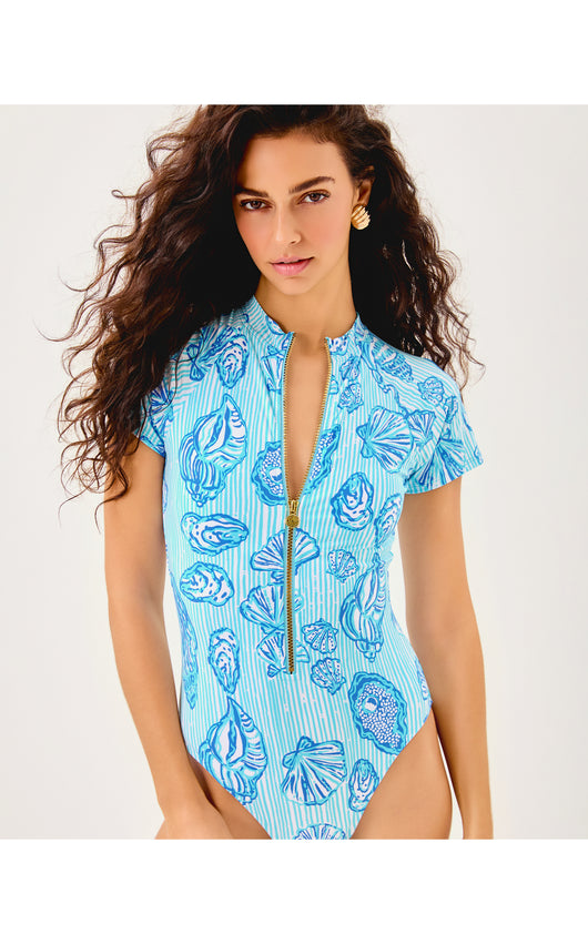 Randee Short Sleeve Rashguard Swimsuit - Cool As Shell