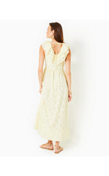Ritamarie V-neck Ruffle Maxi Dress - Pastel Finch Yellow Flora Faille