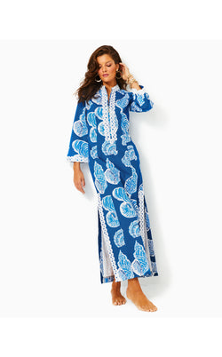 Shealyn 3/4 Sleeve Stretch Cotton Maxi Caftan - Shell Of A Good Time