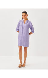 Mialeigh Elbow Sleeve Linen Dress - Tropicalia Purple X Resort White