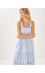 Hadly Smocked Maxi Dress - Jacaranda Blue Ltwt Oxford Stripe
