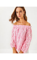 Jamielynn Long Sleeve Off the Shoulder Top - Rousseau Pink Tulip To Tango