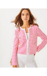 Rohana Boucle Shift Jacket- Rousseau Pink Charming Check Boucle