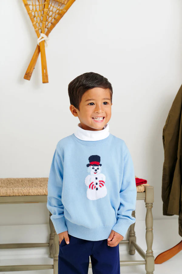 Isaac's Intarsia Sweater - Beale Street Blue with Snowman Intarsia