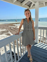 Lennie Dress in Horizontal Navy and White French Terry Stripe