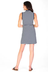 Lennie Dress in Horizontal Navy and White French Terry Stripe