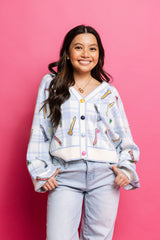 Blue & White Plaid Golf Tee Button Up Cardigan