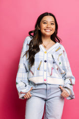 Blue & White Plaid Golf Tee Button Up Cardigan