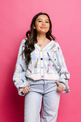 Blue & White Plaid Golf Tee Button Up Cardigan