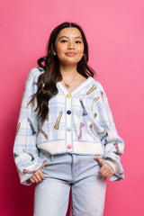 Blue & White Plaid Golf Tee Button Up Cardigan