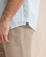 Crepe Myrtle Striped Linen Short Sleeve Sport Shirt - Jade Green