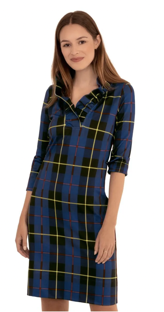 Jersey Ruffneck Dress - Plaidly Cooper - Navy Multi