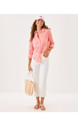 Sea View Button Down Shirt - Papaya X Conch Shell Pink Lightweight Oxford Shirting Stripe