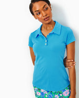 UPF50+ Luxletic Frida Scallop Polo Top - Lunar Blue