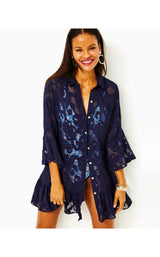 Linley Coverup - True Navy Poly Crepe Swirl Clip