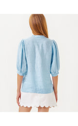 Mialeigh Elbow Sleeve Linen Top - Blue Peri x Resort White