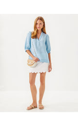 Mialeigh Elbow Sleeve Linen Top - Blue Peri x Resort White