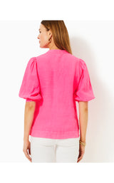 Mialeigh Elbow Sleeve Linen Top - Passion Fruit Pink