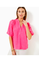 Mialeigh Elbow Sleeve Linen Top - Passion Fruit Pink