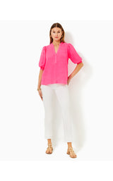 Mialeigh Elbow Sleeve Linen Top - Passion Fruit Pink