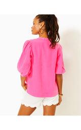 Mialeigh Elbow Sleeve Linen Top - Roxie Pink