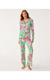 PJ Knit LS Button-Up Top - Multi Glowing Gardens