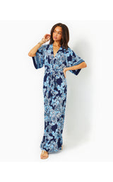 Wisteria Elbow Sleeve V-neck Maxi Dress - Low Tide Navy Bouquet All Day