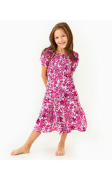 Girls Mini Jilly Sleeved Midi Dress - Elderflower Blossom Lil Escape Plan