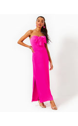 Carlynn Satin Maxi Bow Dress - Pink Palms