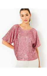 Cressida Knit Top - Conch Shell Pink Treasure Box Sequin Knit