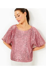 Cressida Knit Top - Conch Shell Pink Treasure Box Sequin Knit