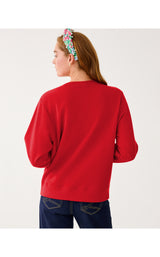 Ballad Cotton Sweatshirt - Cranberry Red Poinsettia Embellishment