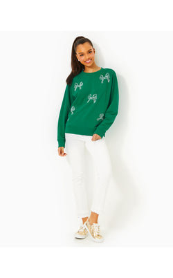 Ballad Long Sleeve Sweatshirt - Fiddle Leaf Green Bow Embellishment