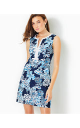 Aria Stretch Cotton Shift - Low Tide Navy Bouquet All Day