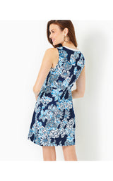 Aria Stretch Cotton Shift - Low Tide Navy Bouquet All Day