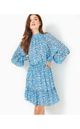 Ellielynn Long Sleeve Dress - Lunar Blue Palm Beach Petals