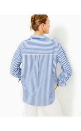 Lesia Relaxed Button Down Shirt - Briny Blue Cabana Stripe