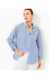Lesia Relaxed Button Down Shirt - Briny Blue Cabana Stripe