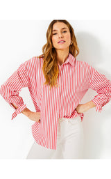 Lesia Relaxed Button Down Shirt - Rococo Red Cabana Stripe