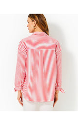 Lesia Relaxed Button Down Shirt - Rococo Red Cabana Stripe