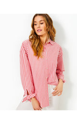 Lesia Relaxed Button Down Shirt - Rococo Red Cabana Stripe