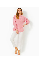 Lesia Relaxed Button Down Shirt - Rococo Red Cabana Stripe