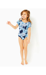 UPF50+ Girls Waterfall One-Piece Swimsuit - Low Tide Navy Bouquet All Day